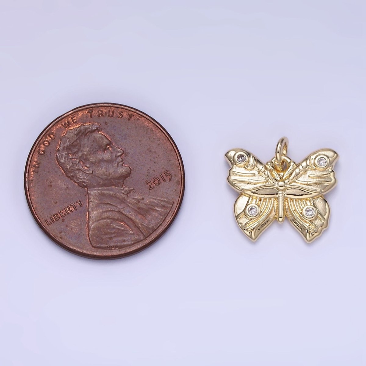 14K Gold Filled Butterfly Wings CZ Lined Artisan Charm | W655