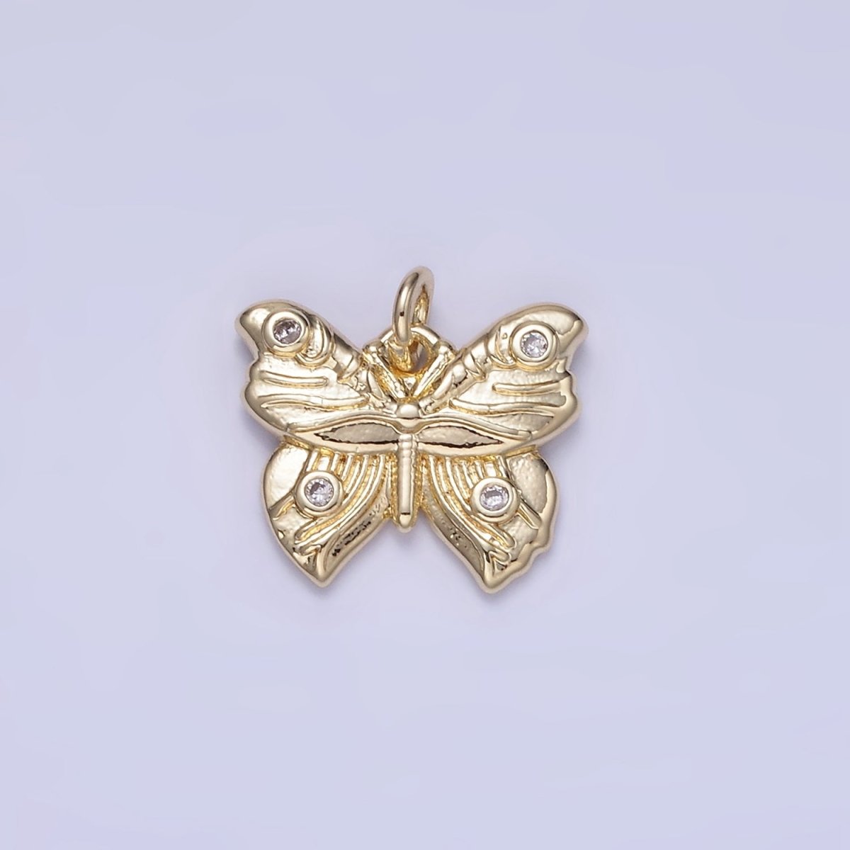 14K Gold Filled Butterfly Wings CZ Lined Artisan Charm | W655