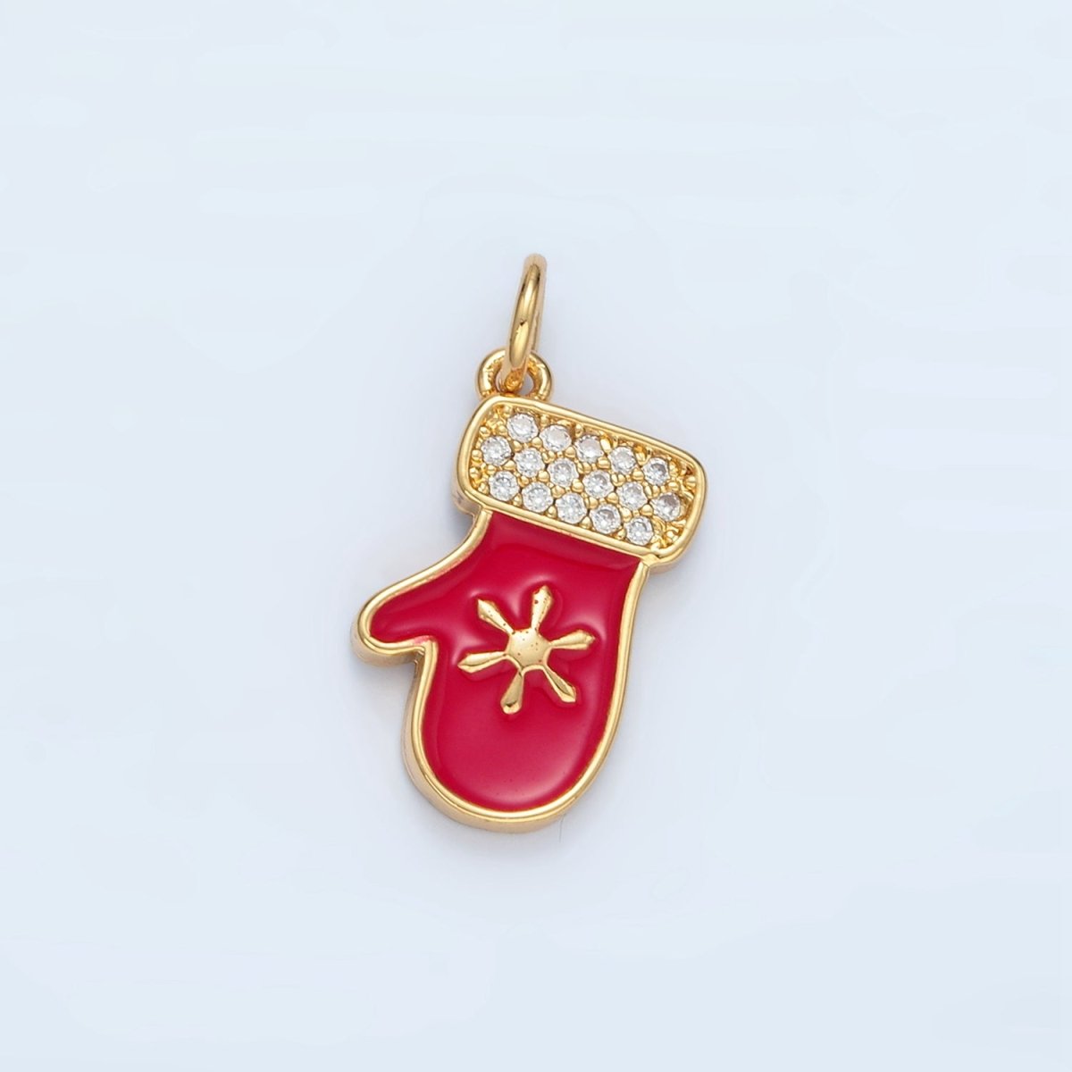 14K Gold Filled Celestial North Star Red Enamel Christmas Mitten Charm | AC172