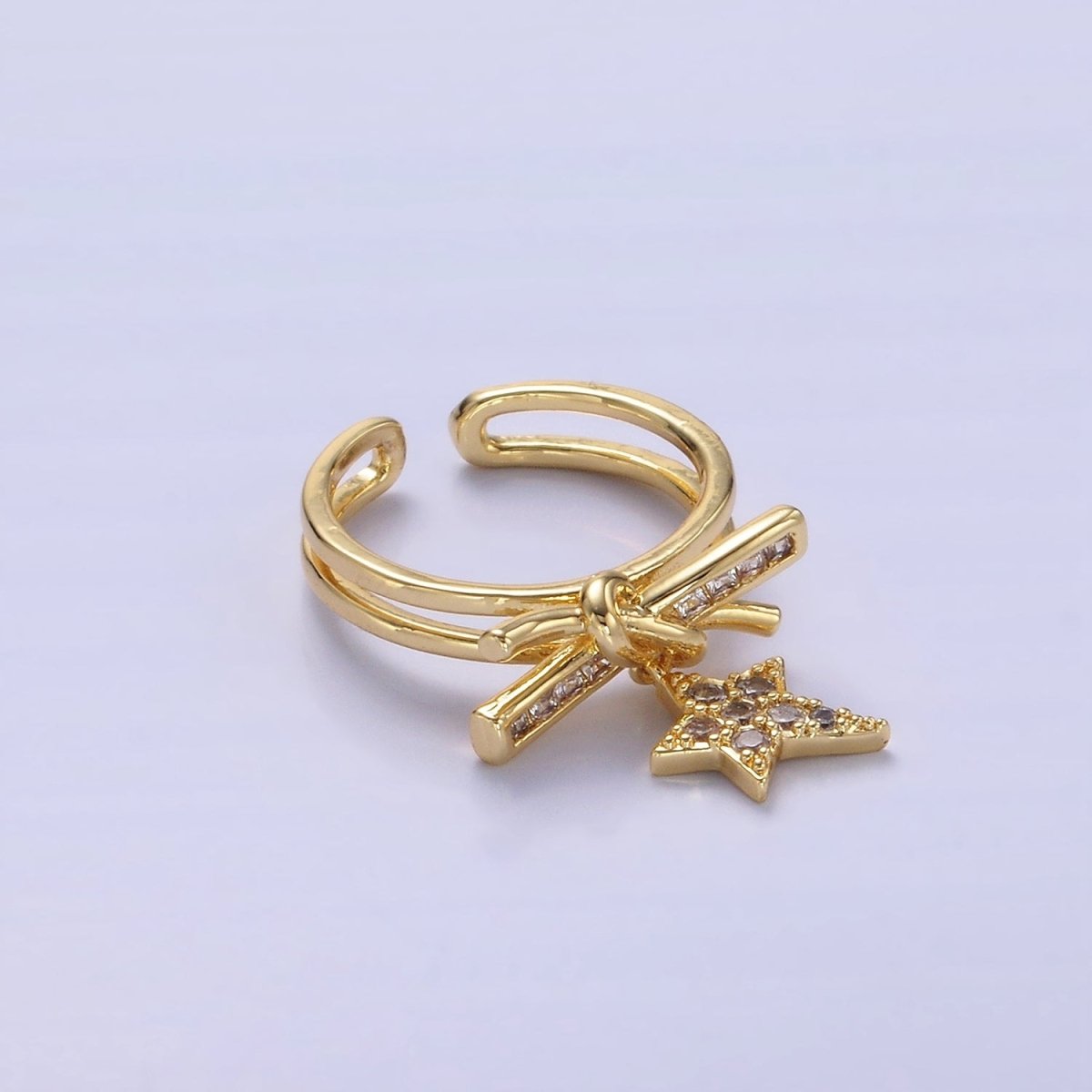 14K Gold Filled Celestial Star Knot Micro Paved Double Band Ring | O1382