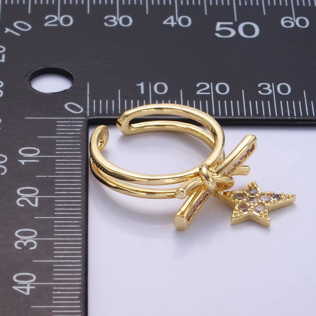 14K Gold Filled Celestial Star Knot Micro Paved Double Band Ring | O1382