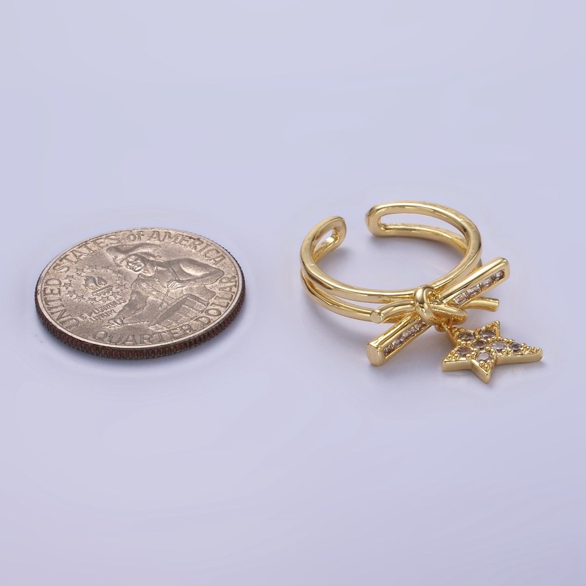 14K Gold Filled Celestial Star Knot Micro Paved Double Band Ring | O1382