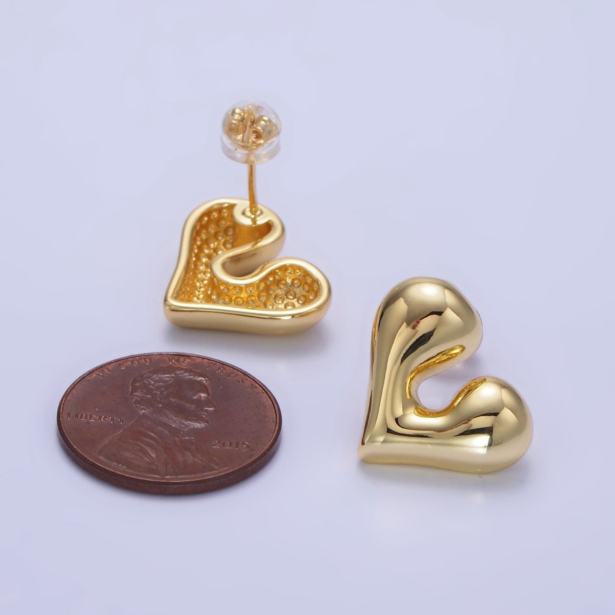 14K Gold Filled Chubby Heart Minimalist Stud Earrings | P484