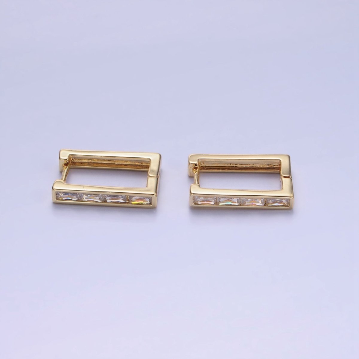 14K Gold Filled Clear Baguette CZ Lined Rectangular Hoop Earrings | AB1339