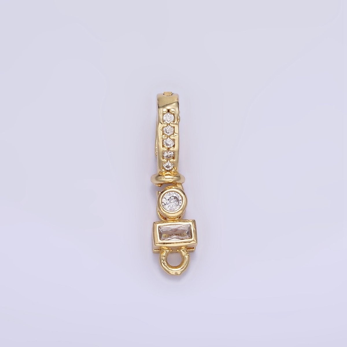 14K Gold Filled Clear CZ Baguette Round Micro Paved CZ Bail Findings | Z782