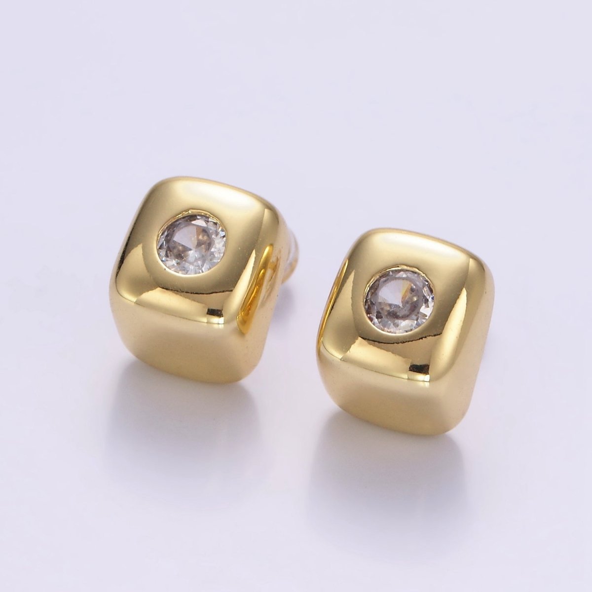 14K Gold Filled Clear CZ Cube J-Shaped Hoop Earrings | P513
