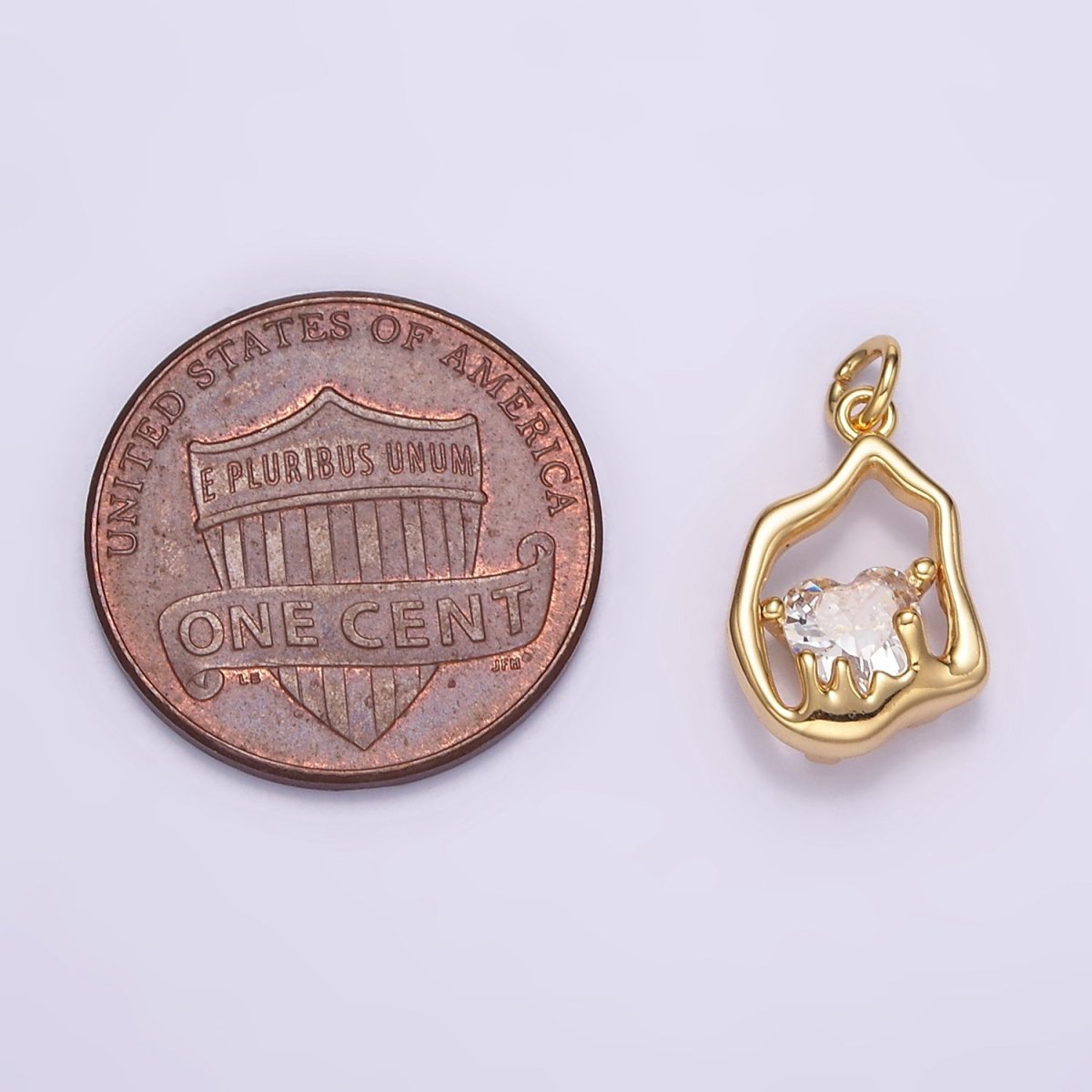 14K Gold Filled Clear CZ Heart Molten Open Bezel Charm | M110