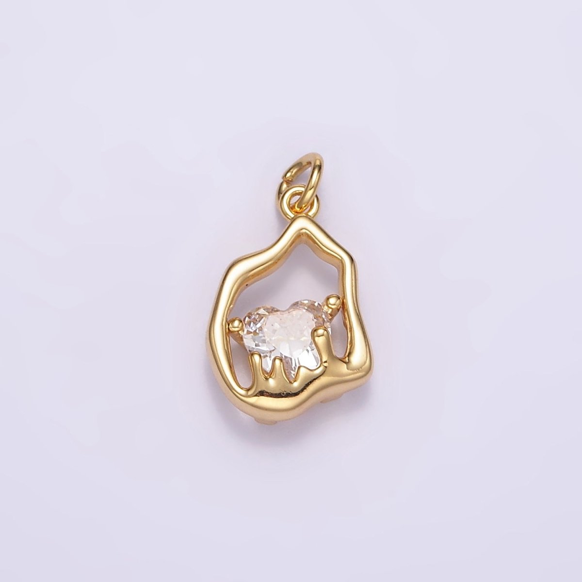 14K Gold Filled Clear CZ Heart Molten Open Bezel Charm | M110