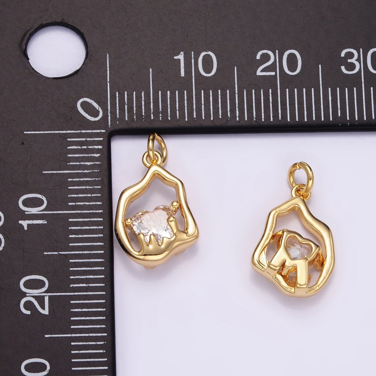 14K Gold Filled Clear CZ Heart Molten Open Bezel Charm | M110