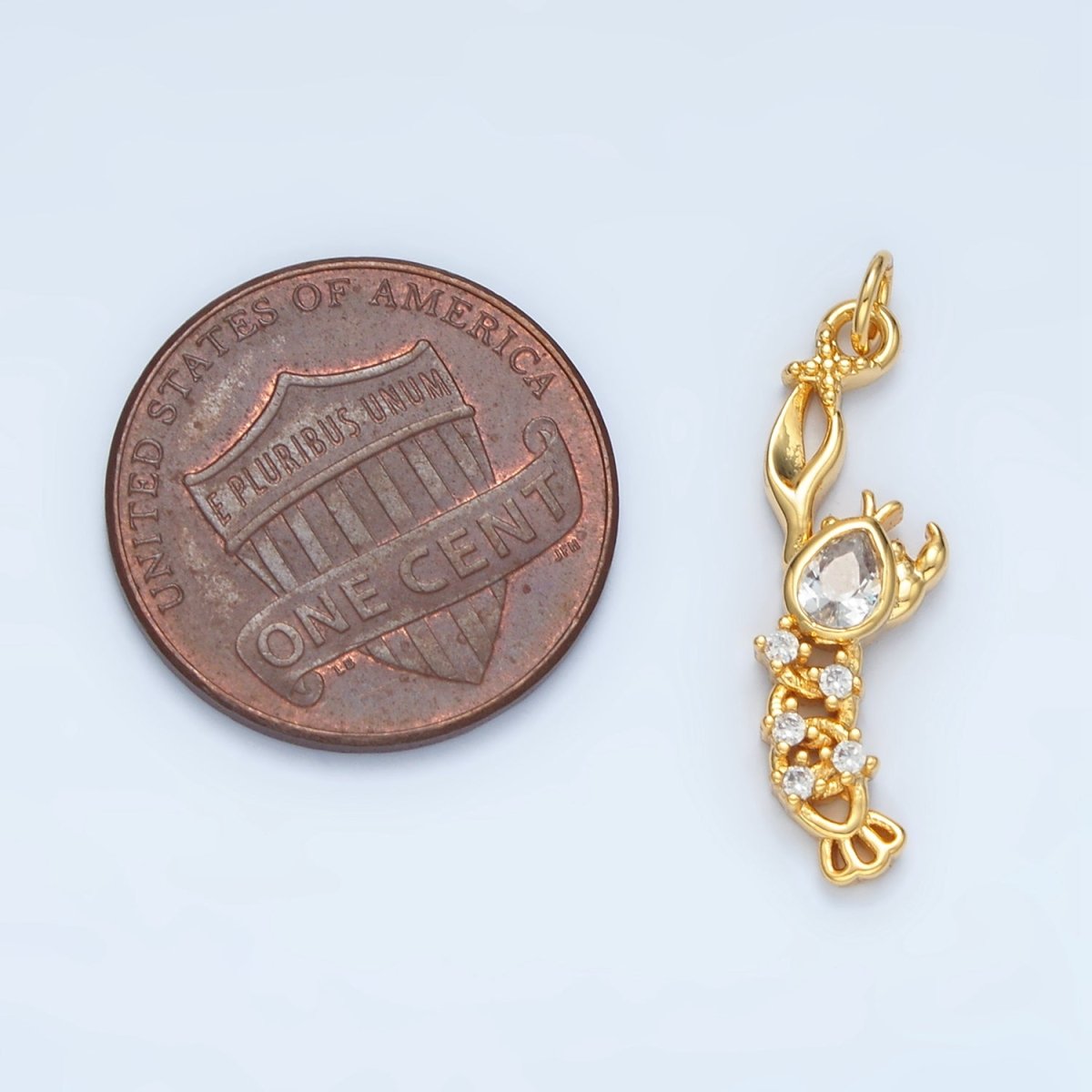 14K Gold Filled Clear CZ Lobster Animal Mini Charm | AG945