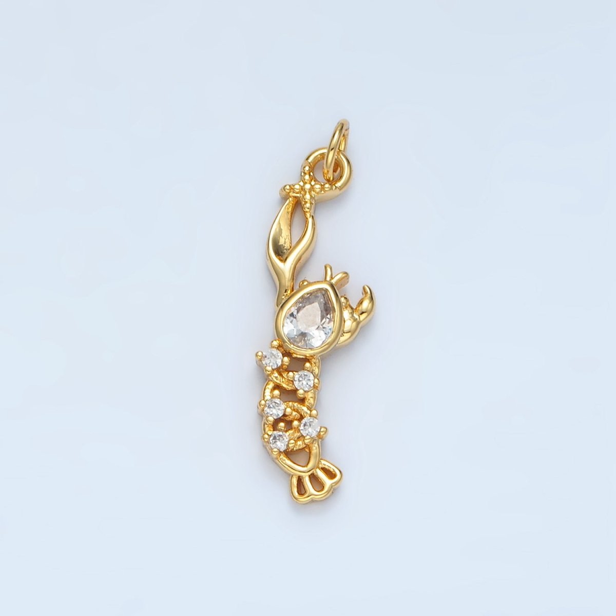 14K Gold Filled Clear CZ Lobster Animal Mini Charm | AG945