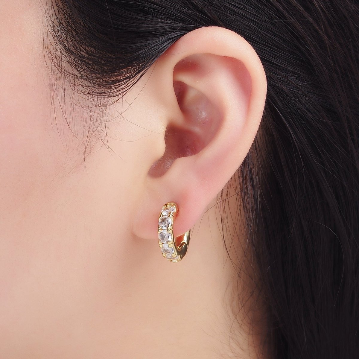 14K Gold Filled Clear CZ Rounded 17mm Huggie Earrings | AB1171