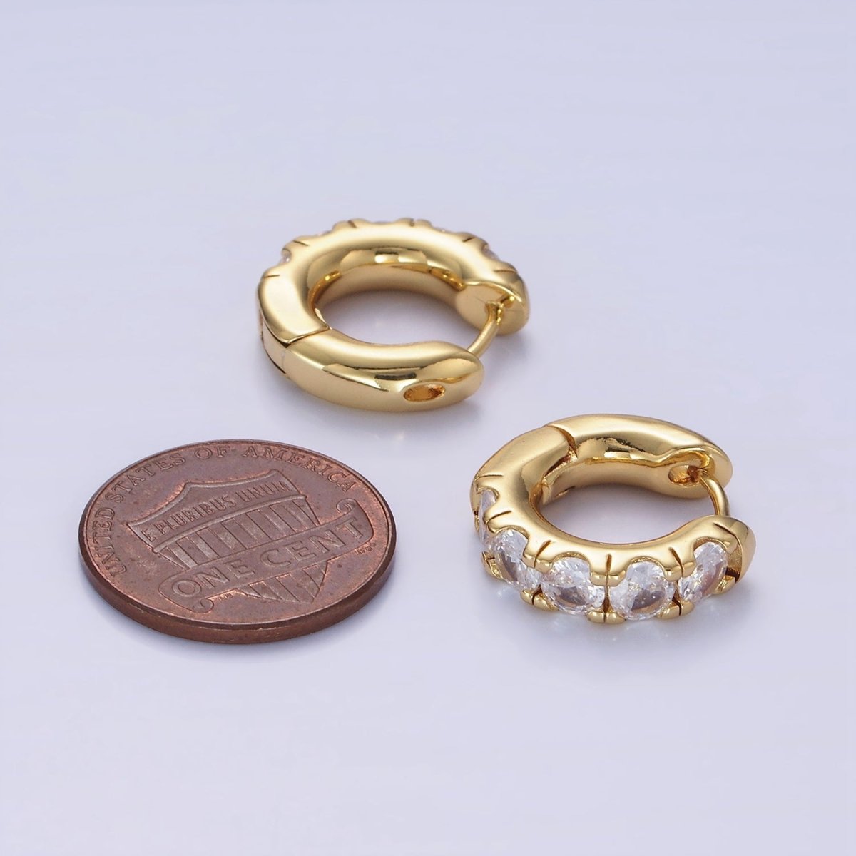 14K Gold Filled Clear CZ Rounded 17mm Huggie Earrings | AB1171