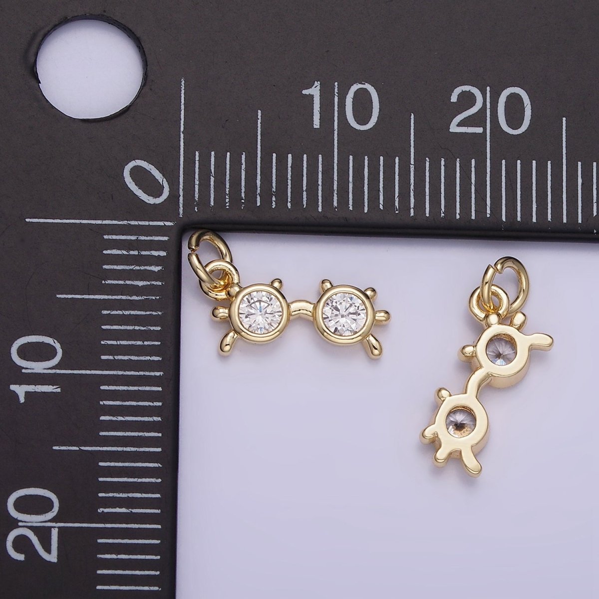 14K Gold Filled Mini Clear CZ Sunglasses Shades Spectacle Charm | W669