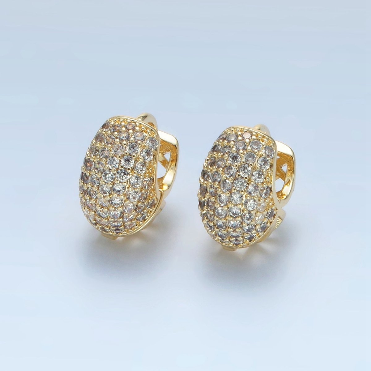 14K Gold Filled Clear Micro Paved CZ Dome Filigree Huggie Earrings | AD619