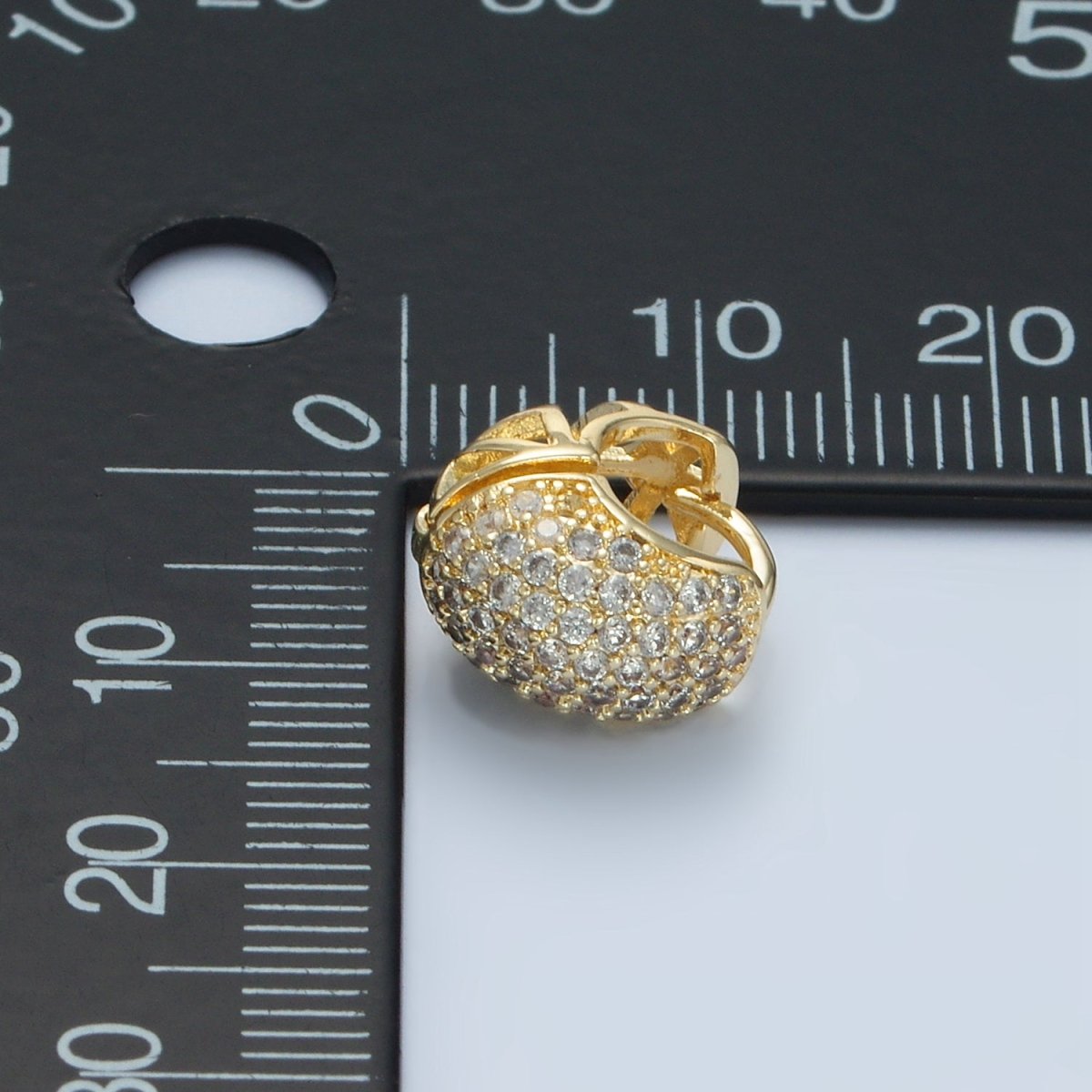 14K Gold Filled Clear Micro Paved CZ Dome Filigree Huggie Earrings | AD619
