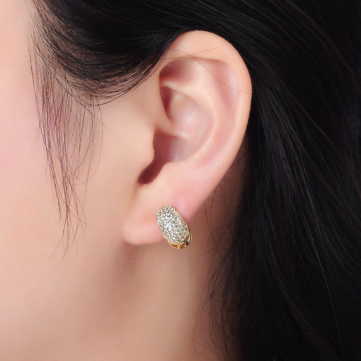 14K Gold Filled Clear Micro Paved CZ Dome Filigree Huggie Earrings | AD619