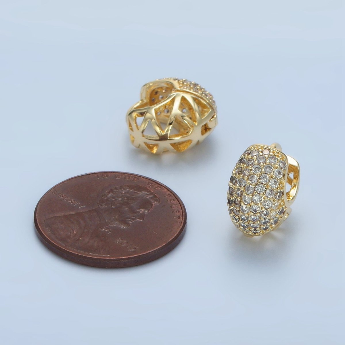 14K Gold Filled Clear Micro Paved CZ Dome Filigree Huggie Earrings | AD619