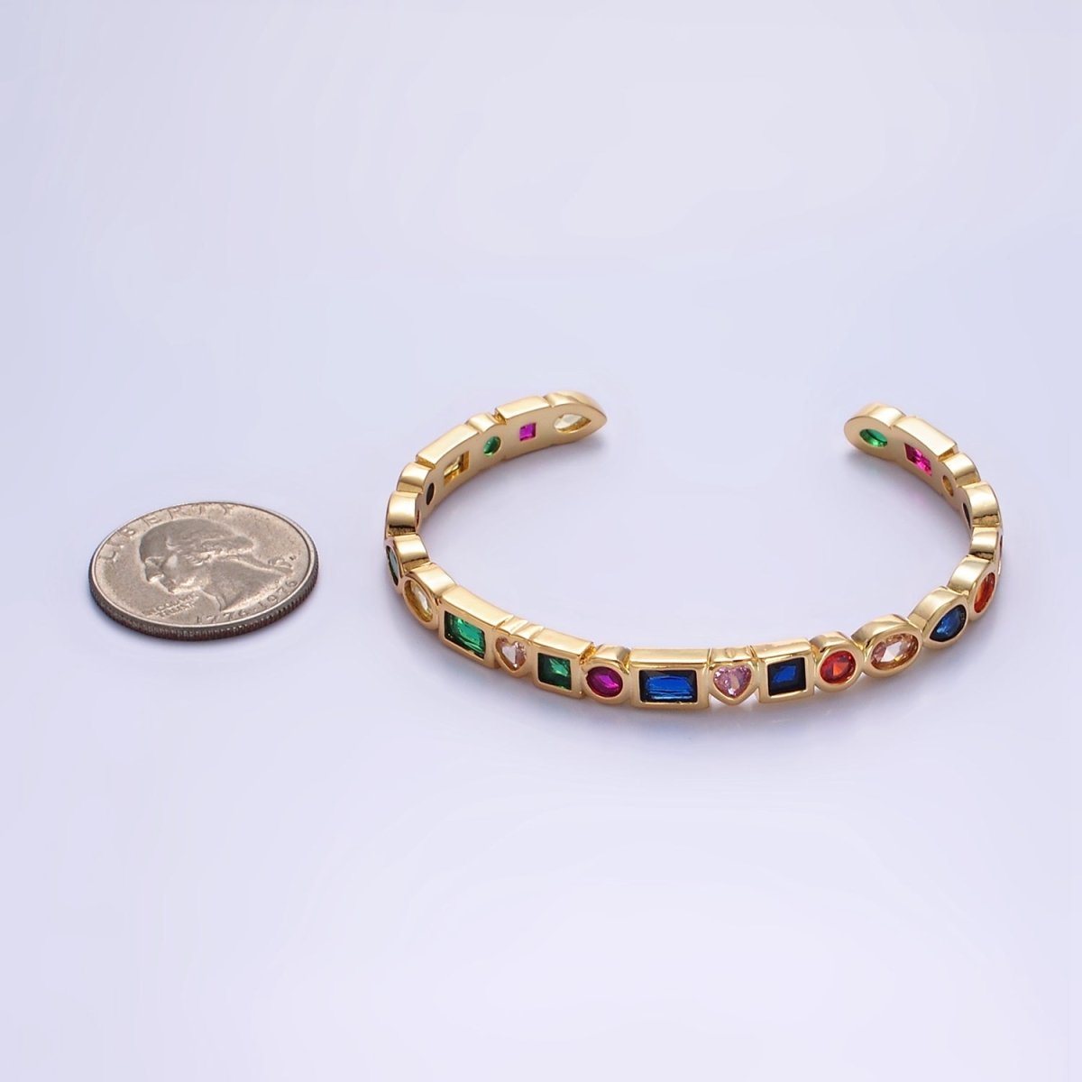 14K Gold Filled Clear, Multicolor CZ Geometric Cuff Bracelet | WA-2527 WA-2528