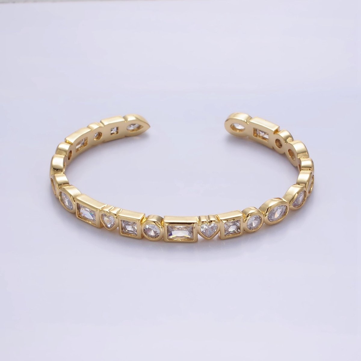 14K Gold Filled Clear, Multicolor CZ Geometric Cuff Bracelet | WA-2527 WA-2528