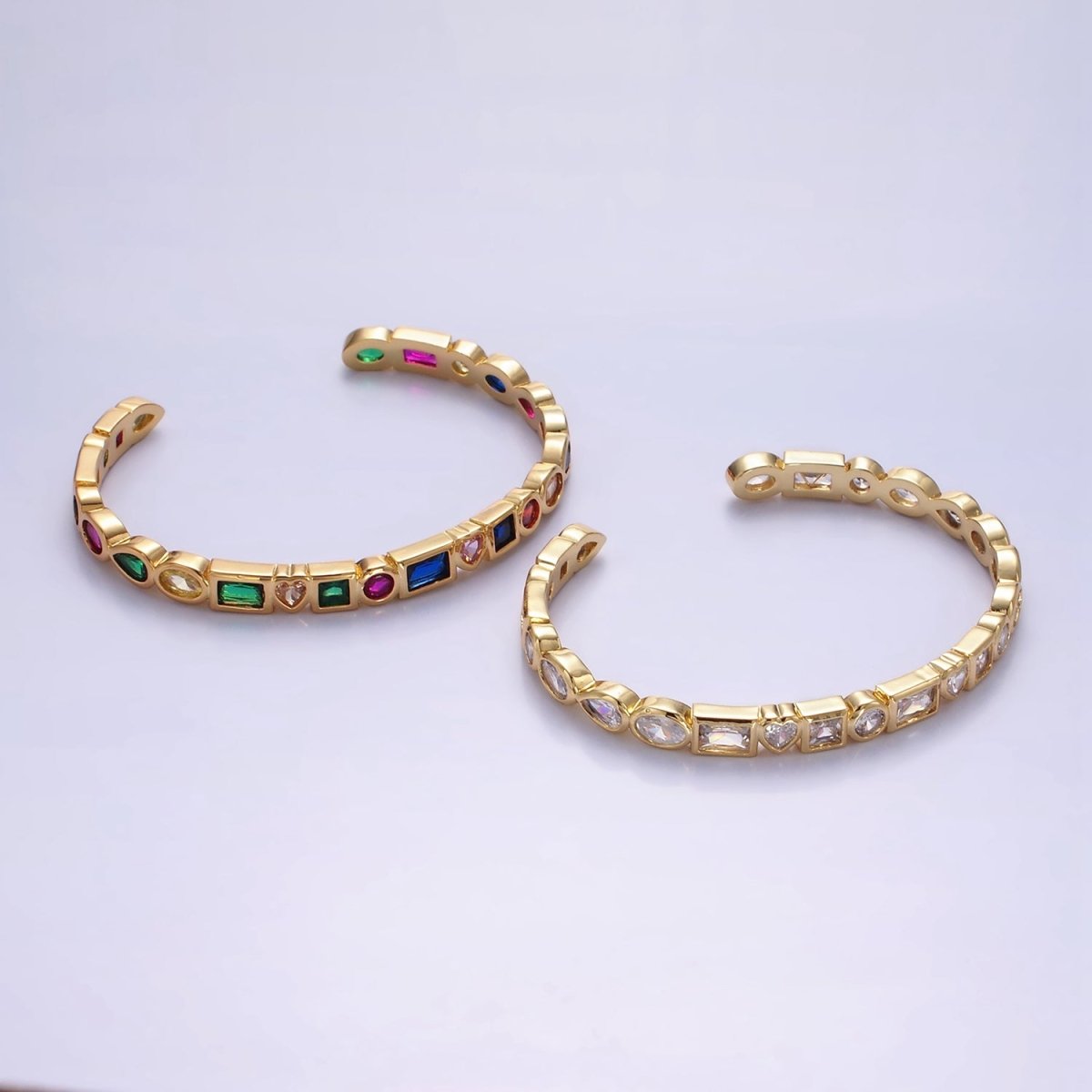 14K Gold Filled Clear, Multicolor CZ Geometric Cuff Bracelet | WA-2527 WA-2528