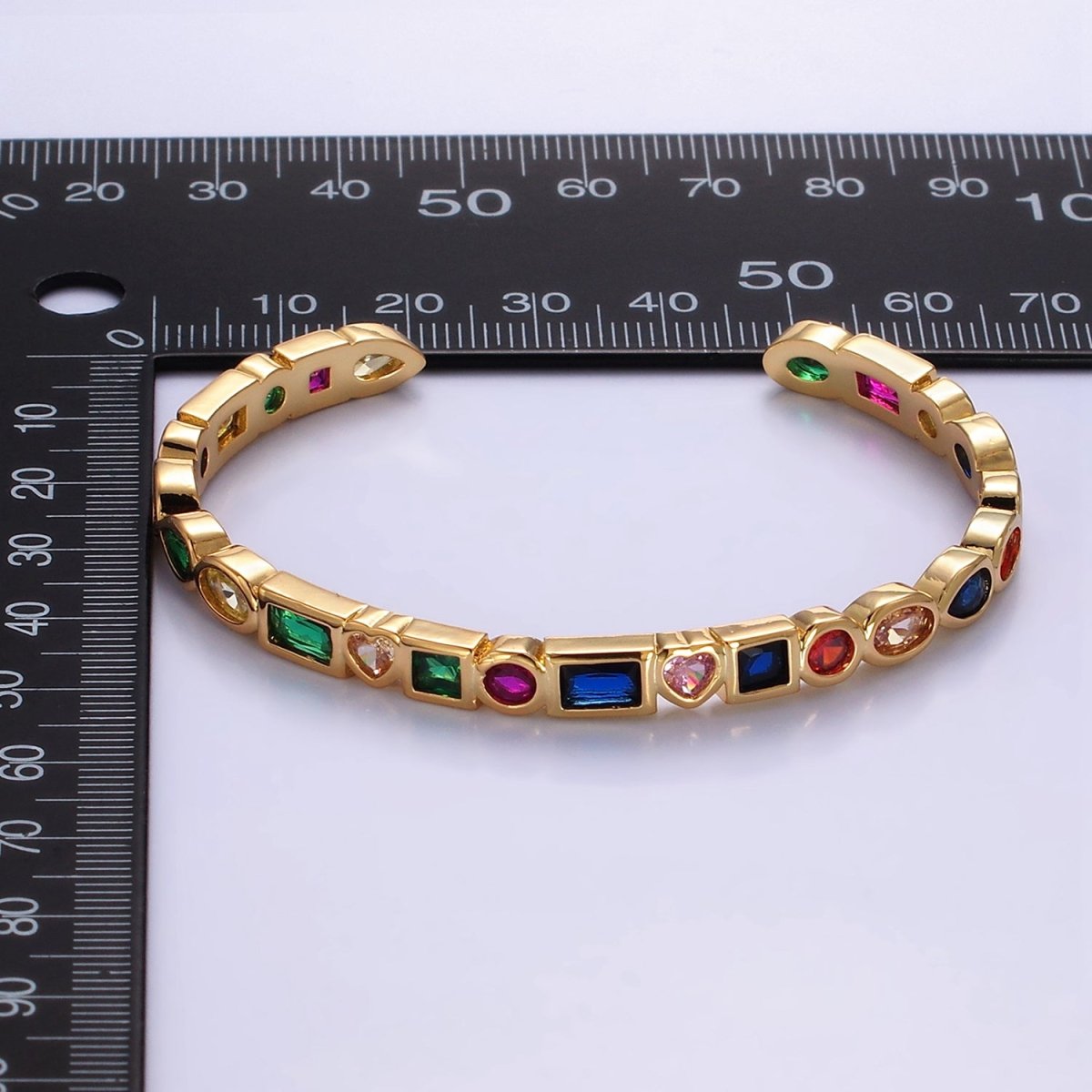 14K Gold Filled Clear, Multicolor CZ Geometric Cuff Bracelet | WA-2527 WA-2528