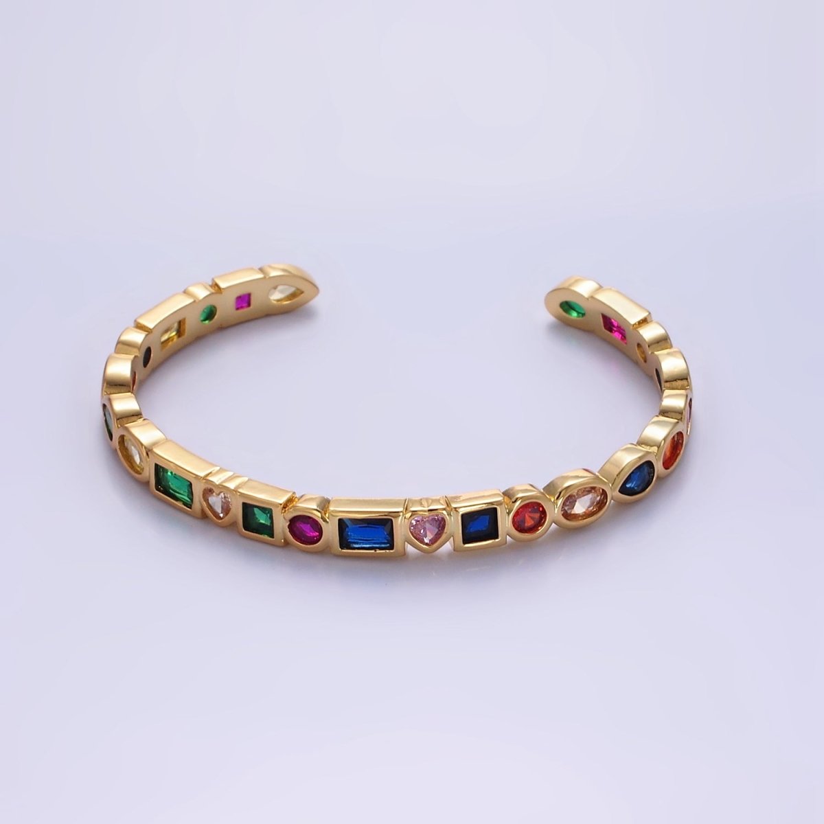 14K Gold Filled Clear, Multicolor CZ Geometric Cuff Bracelet | WA-2527 WA-2528