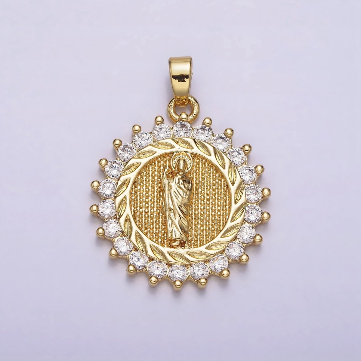 14K Gold Filled Clear, Multicolor CZ Miraculous Mary Round Pendant | AA719