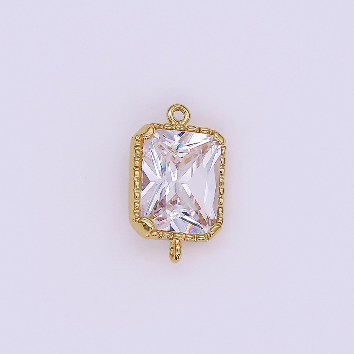 14K Gold Filled Clear, Purple CZ Multifaceted Baguette Bezel Connector | G814 G815