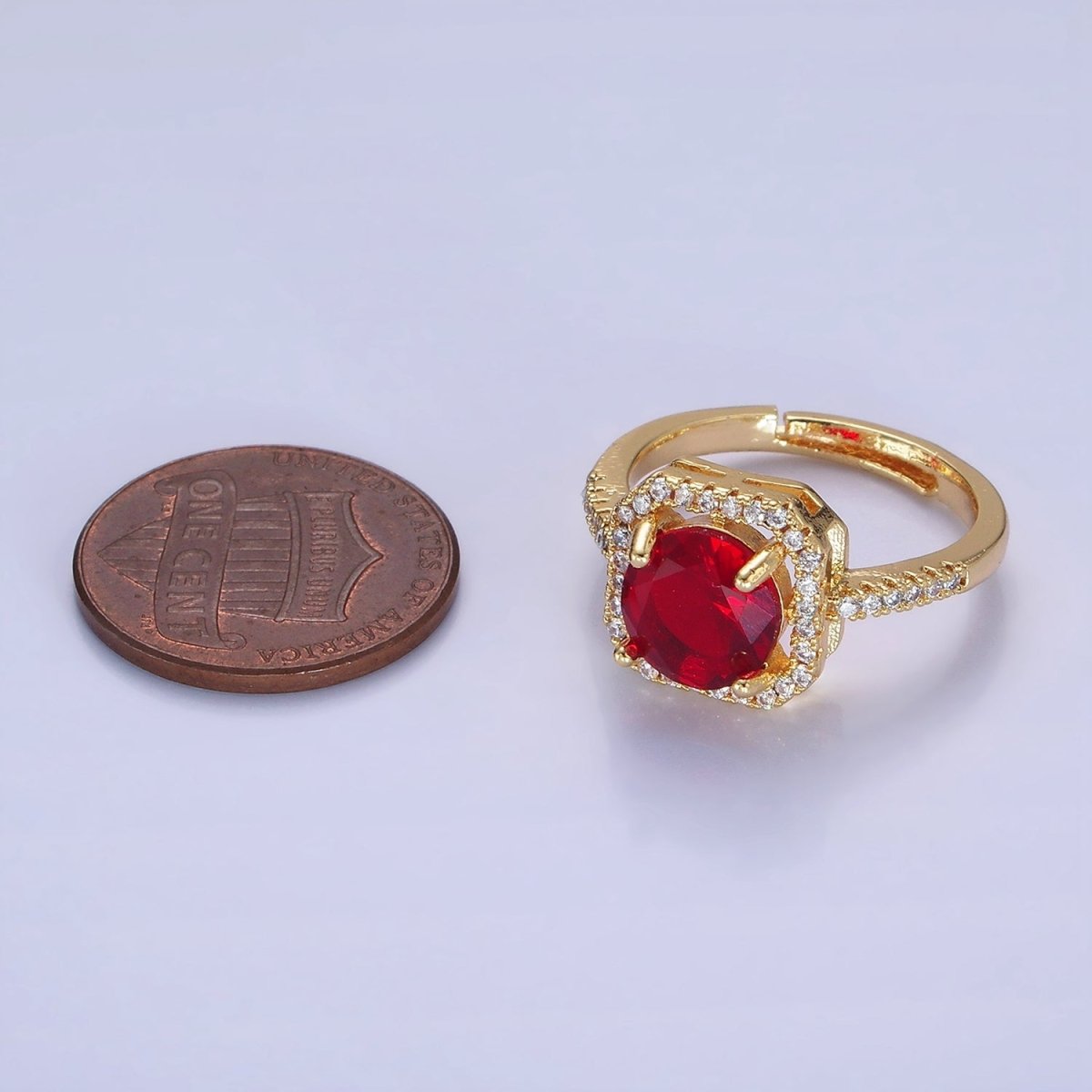 14K Gold Filled Clear, Purple, Green, Pink, Black, Red CZ Micro Paved Square Edged Ring | O1362 - O1367