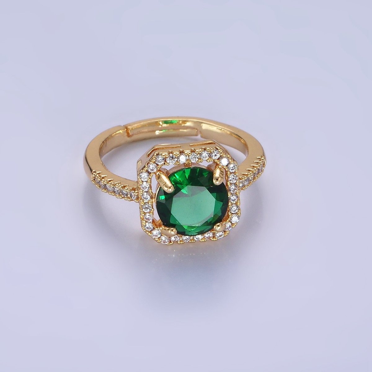 14K Gold Filled Clear, Purple, Green, Pink, Black, Red CZ Micro Paved Square Edged Ring | O1362 - O1367