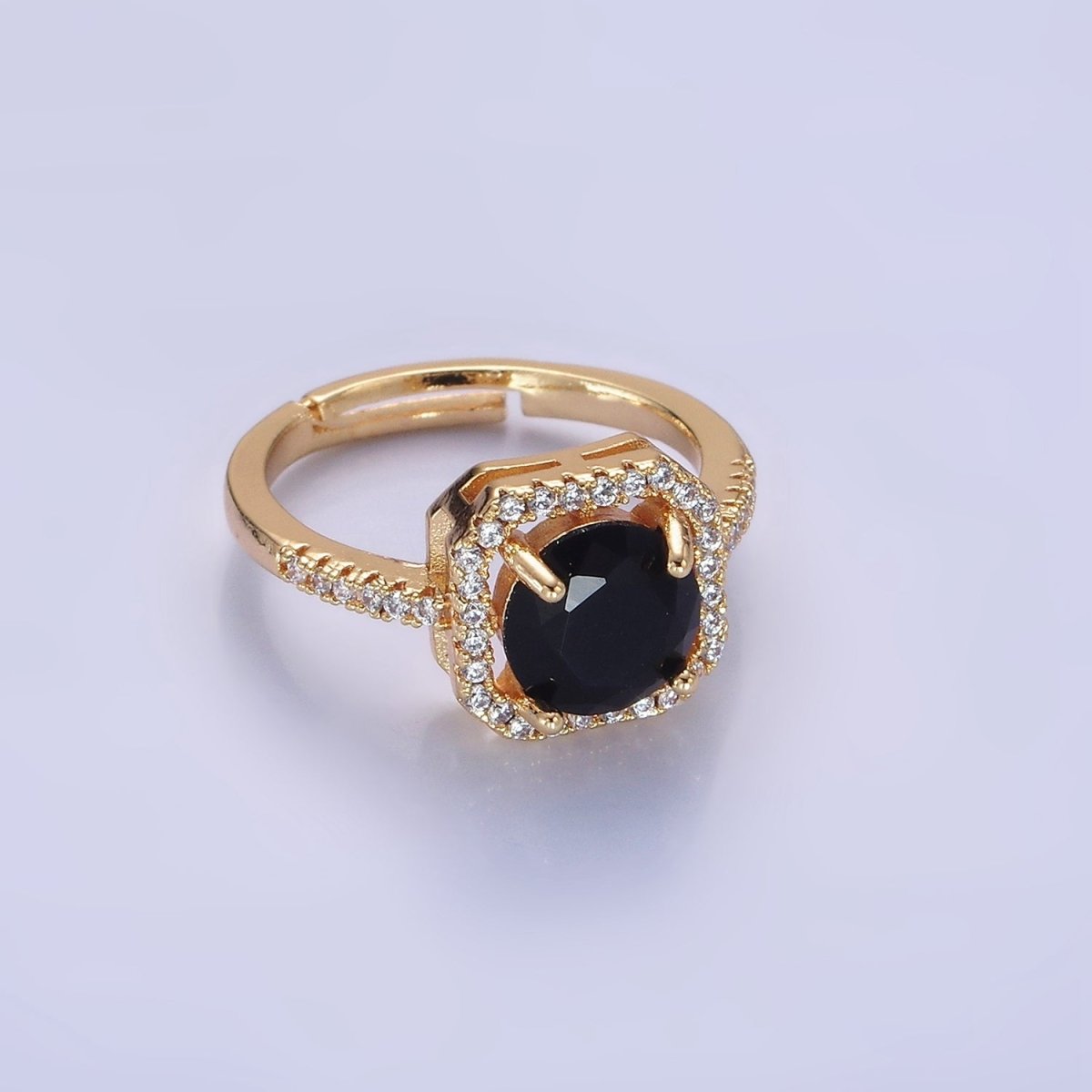 14K Gold Filled Clear, Purple, Green, Pink, Black, Red CZ Micro Paved Square Edged Ring | O1362 - O1367