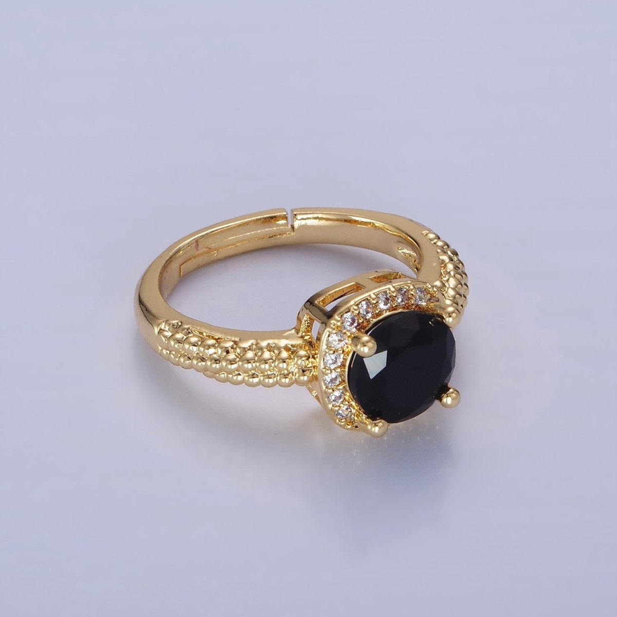 14K Gold Filled Clear, Purple, Green, Pink, Black, Red CZ Solitaire Bubble Ring | O1373 - O1378