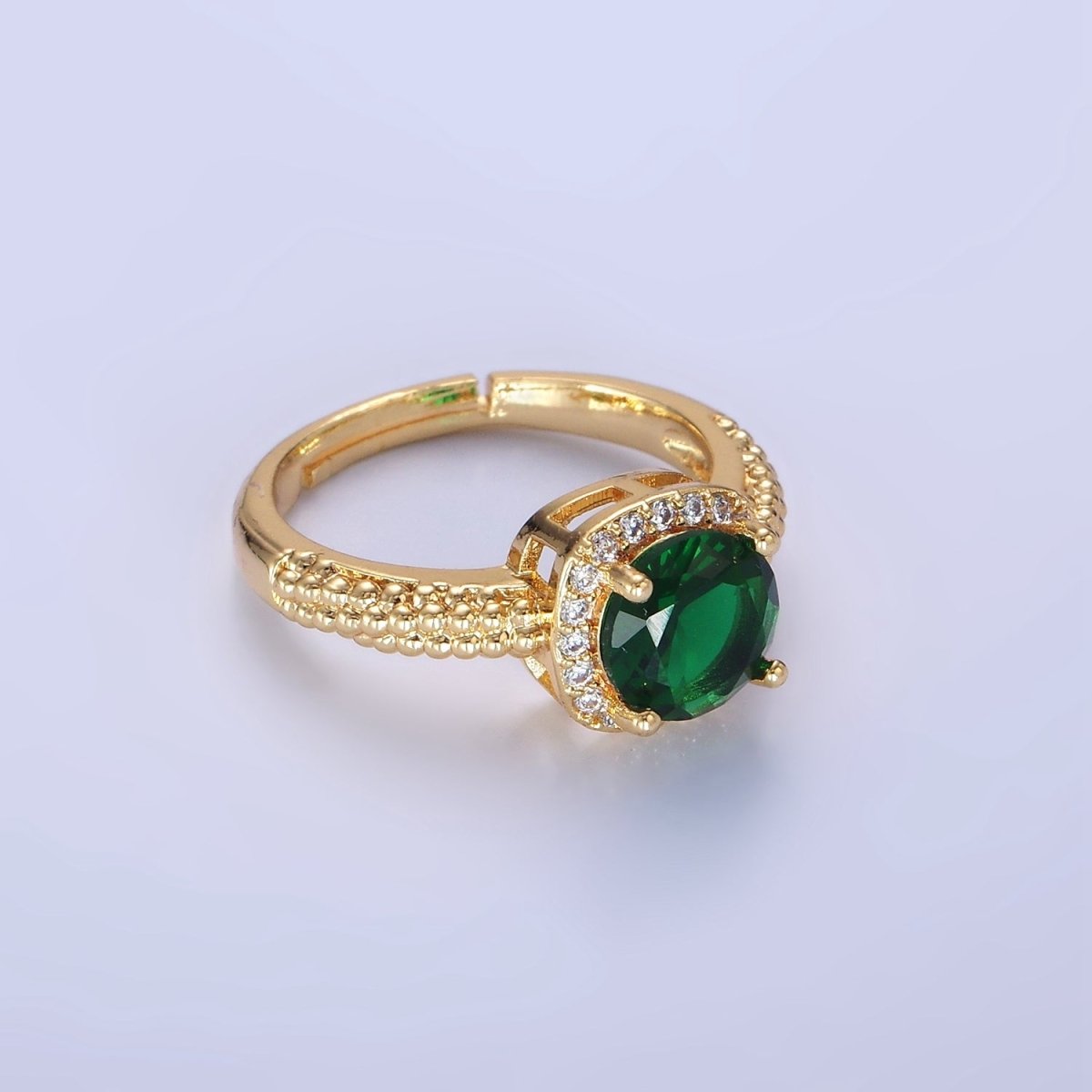 14K Gold Filled Clear, Purple, Green, Pink, Black, Red CZ Solitaire Bubble Ring | O1373 - O1378