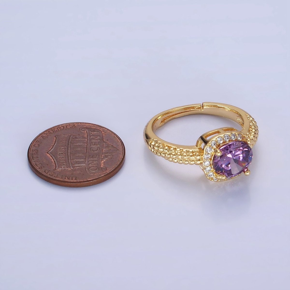 14K Gold Filled Clear, Purple, Green, Pink, Black, Red CZ Solitaire Bubble Ring | O1373 - O1378
