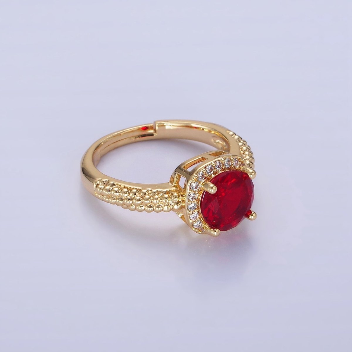 14K Gold Filled Clear, Purple, Green, Pink, Black, Red CZ Solitaire Bubble Ring | O1373 - O1378