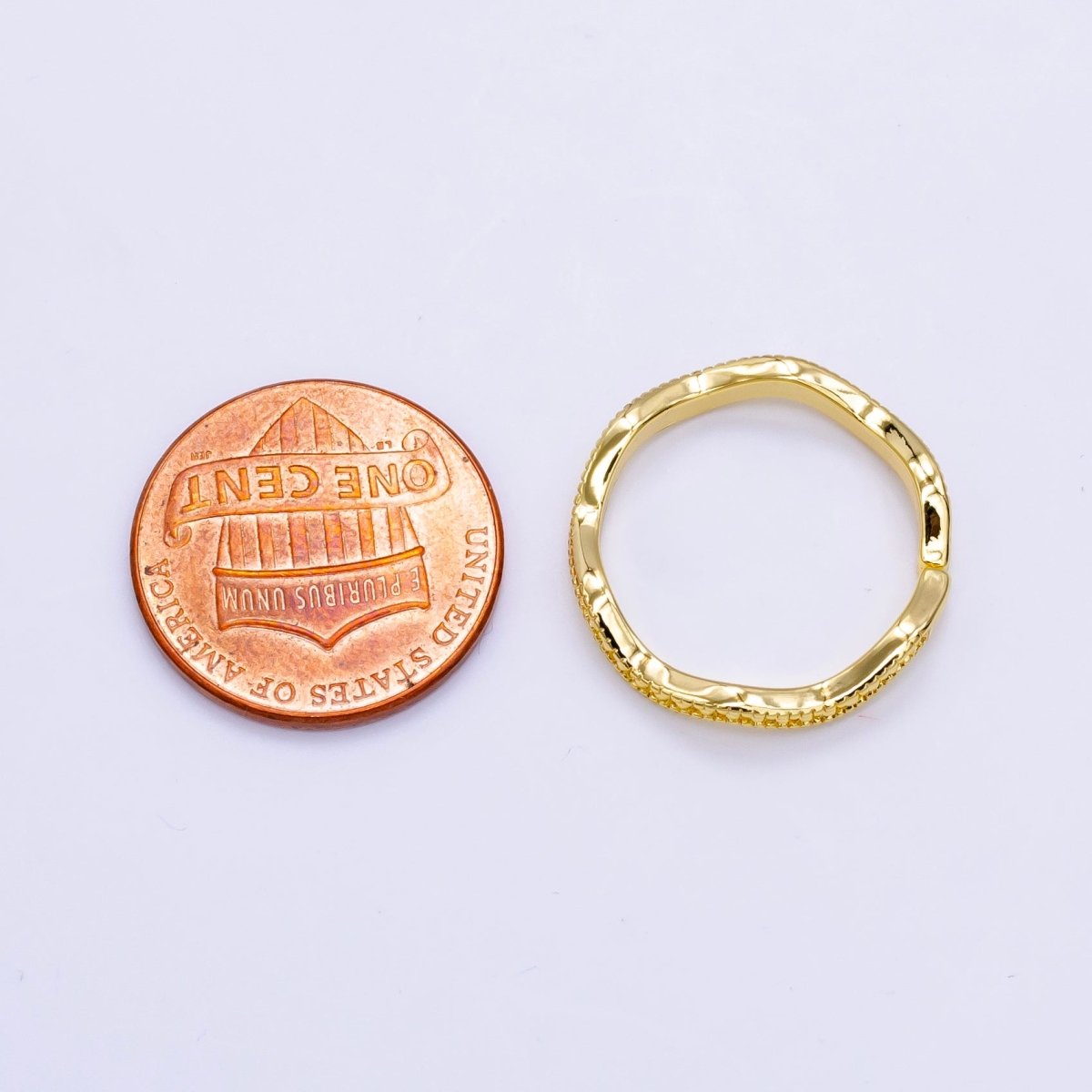 14K Gold Filled Curved Bubble Beaded Minimalist Ring | U514