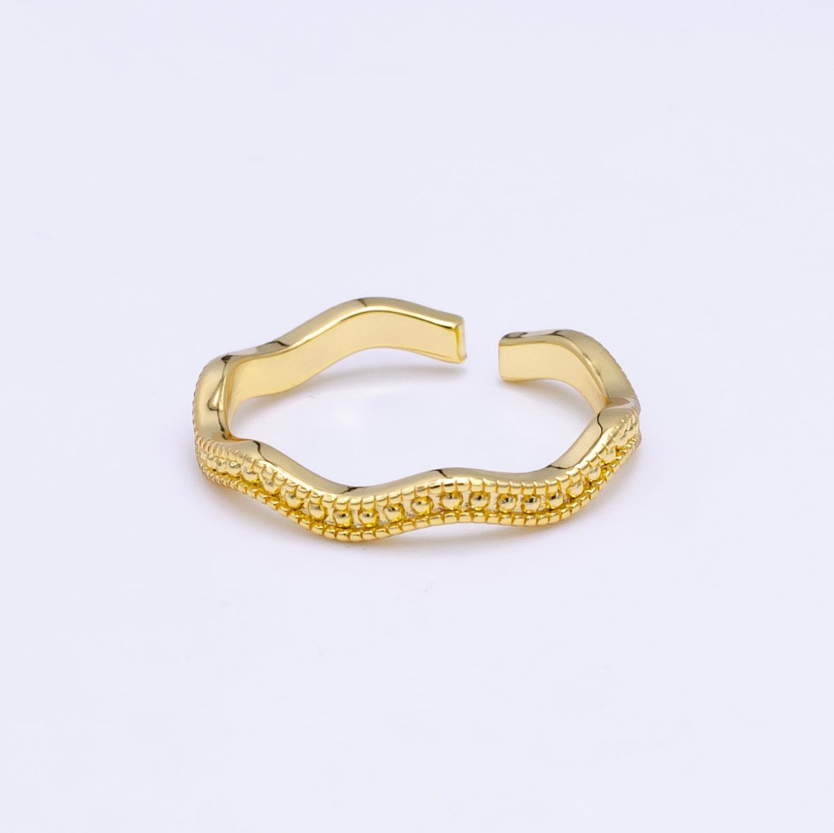 14K Gold Filled Curved Bubble Beaded Minimalist Ring | U514