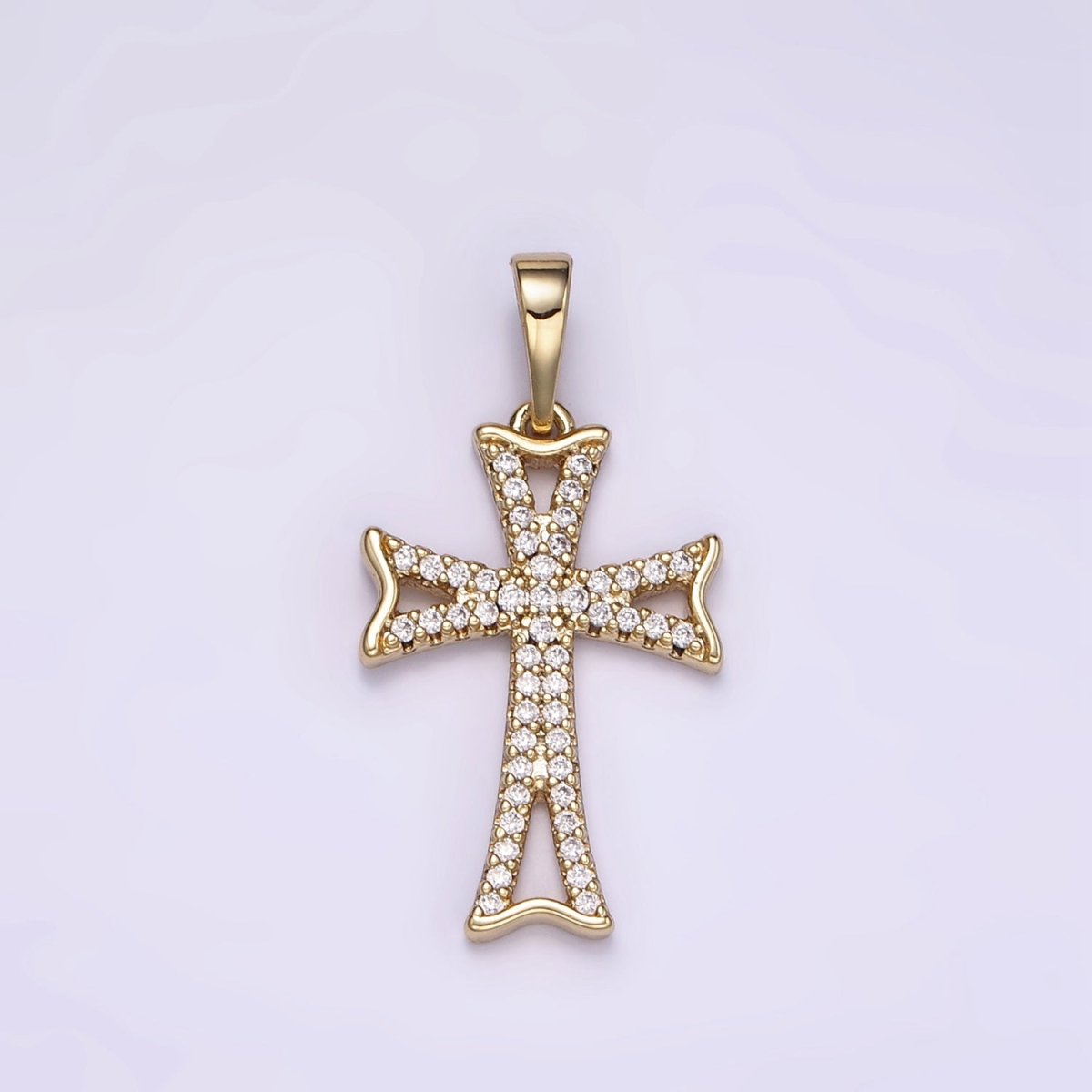 14K Gold Filled Curved Micro Paved CZ Cross Religious Pendant | I864