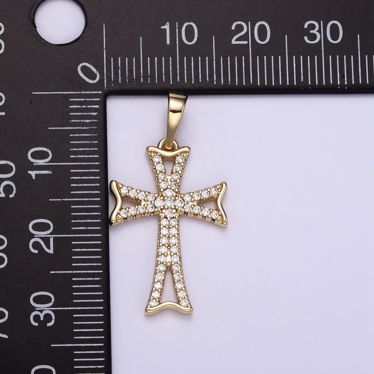 14K Gold Filled Curved Micro Paved CZ Cross Religious Pendant | I864