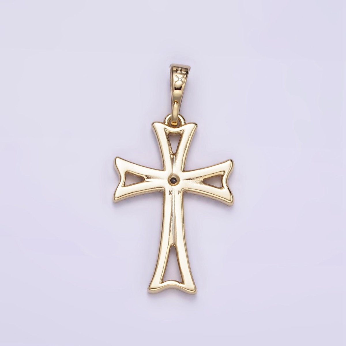 14K Gold Filled Curved Micro Paved CZ Cross Religious Pendant | I864