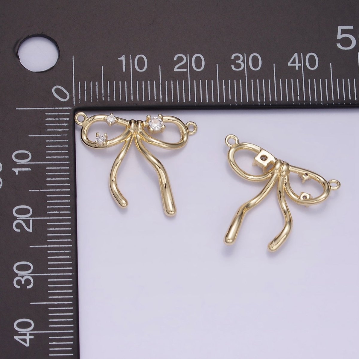 14K Gold Filled CZ Coquette Ribbon Tied Bow Connector | G393