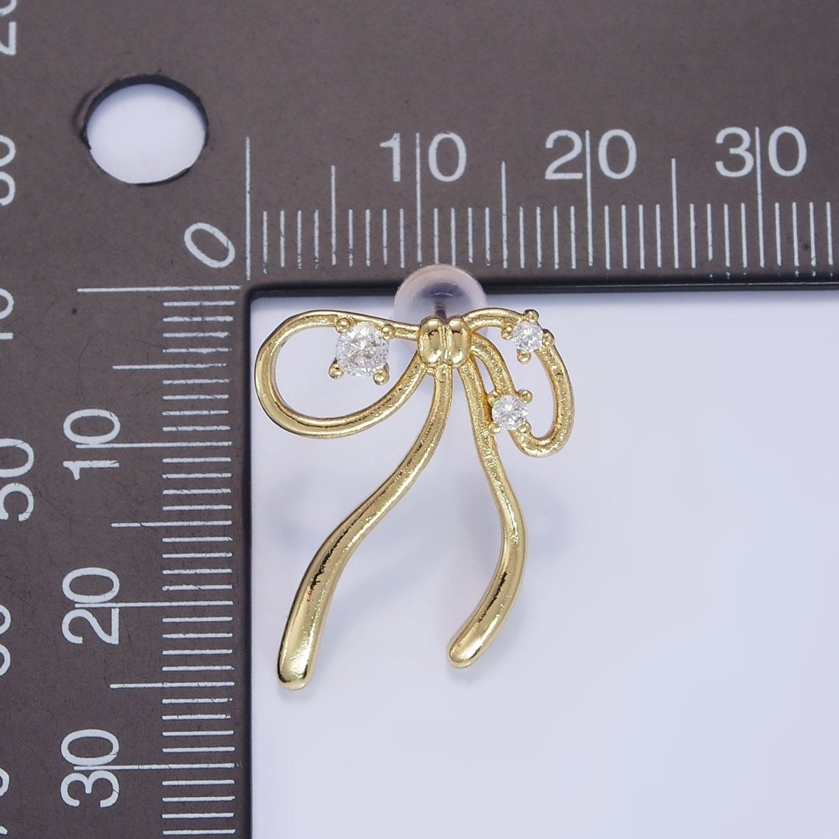 14K Gold Filled CZ Coquette Ribbon Tied Bow Stud Earrings | P055