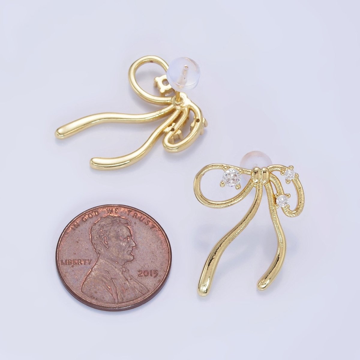 14K Gold Filled CZ Coquette Ribbon Tied Bow Stud Earrings | P055