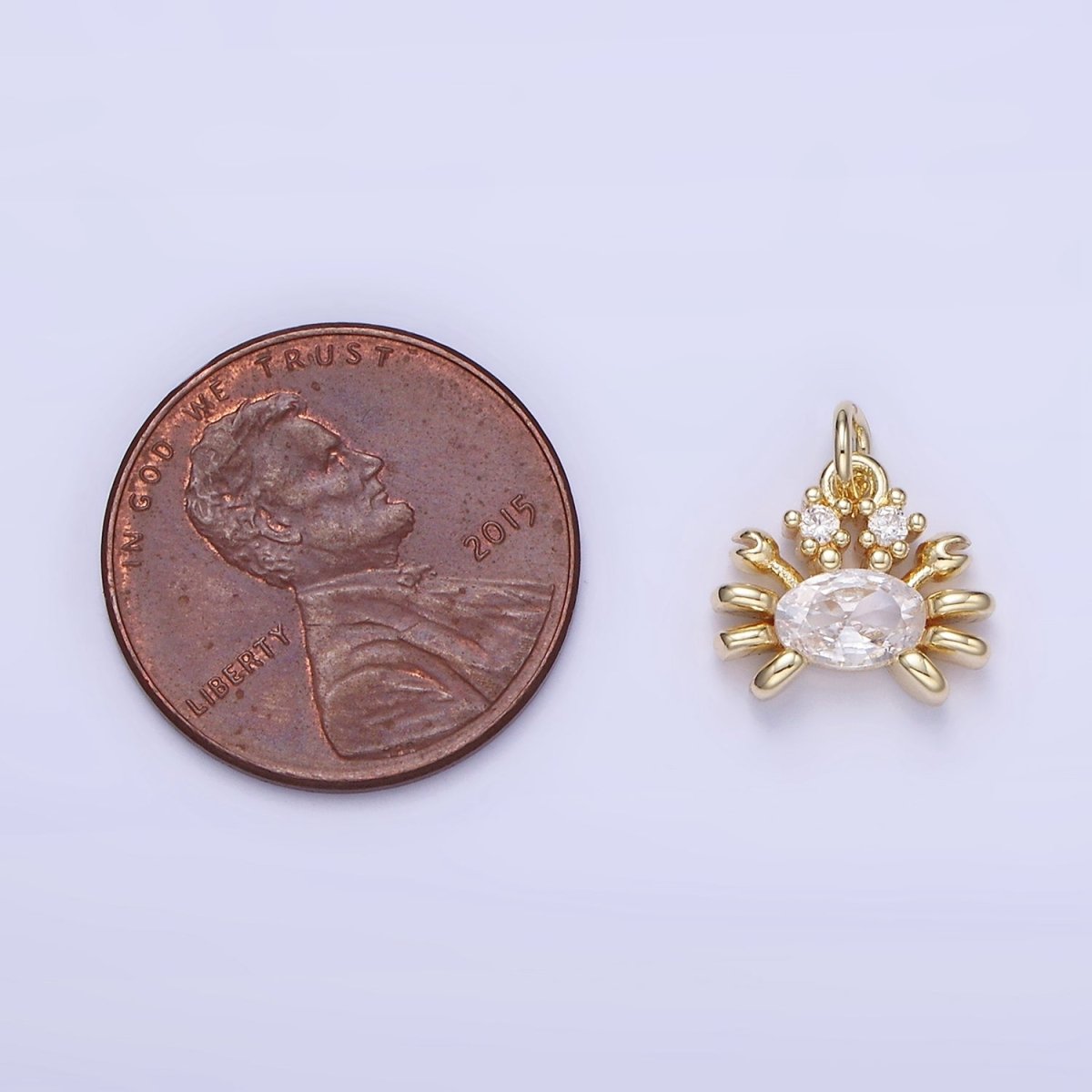14K Gold Filled CZ Crustacean Crab Animal Mini Charm | W653