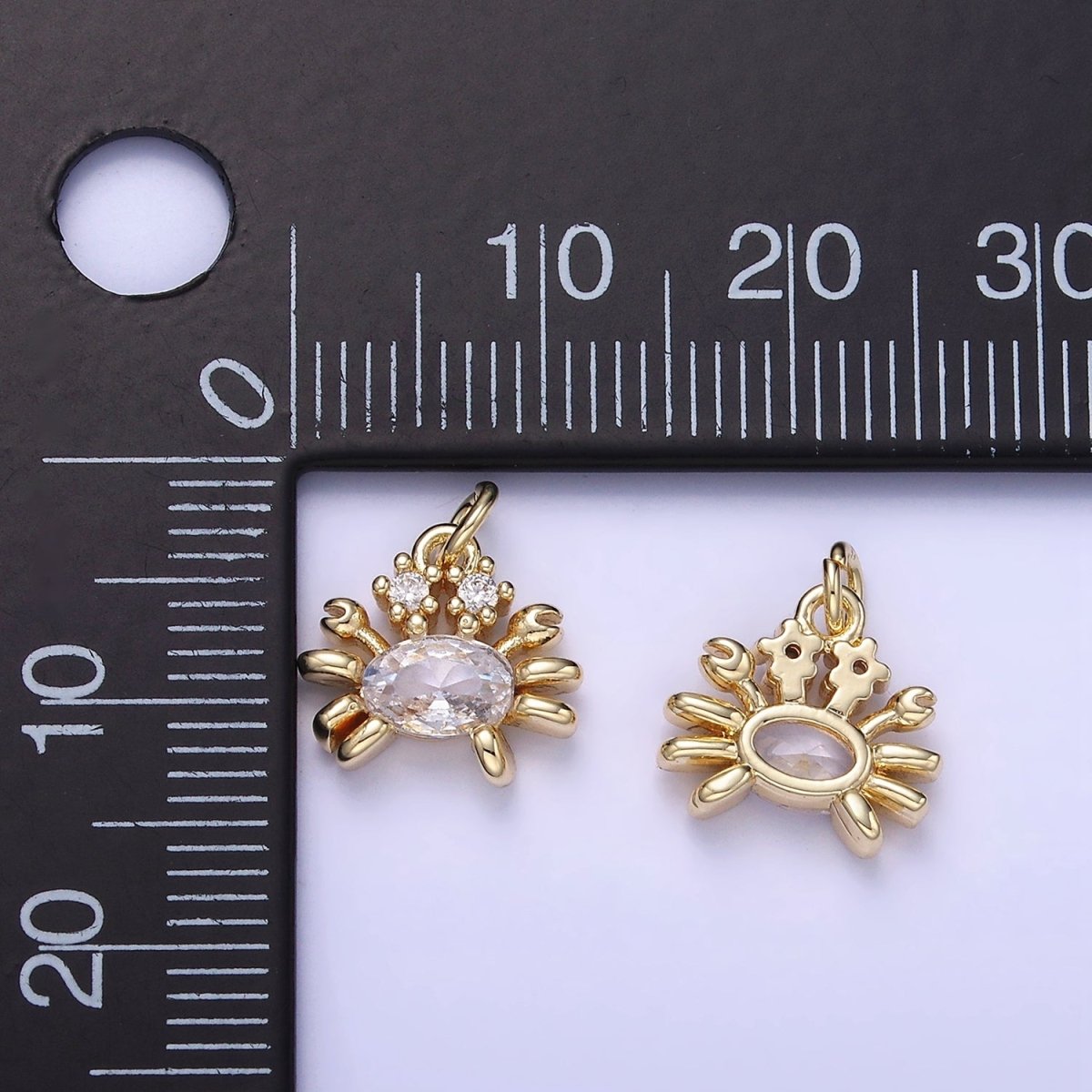 14K Gold Filled CZ Crustacean Crab Animal Mini Charm | W653