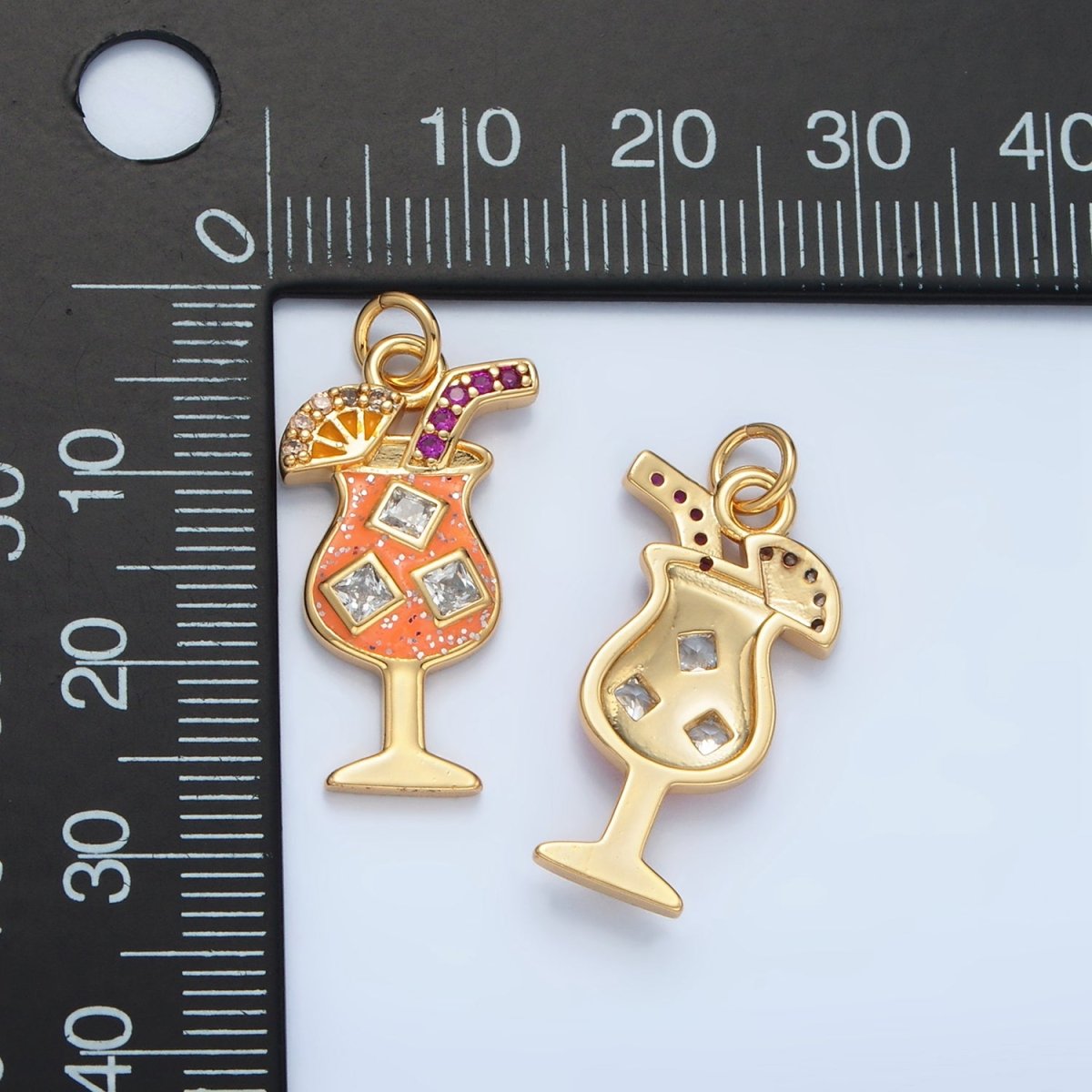 14K Gold Filled CZ Enamel Cocktail Alcohol Drink Charm | AC177