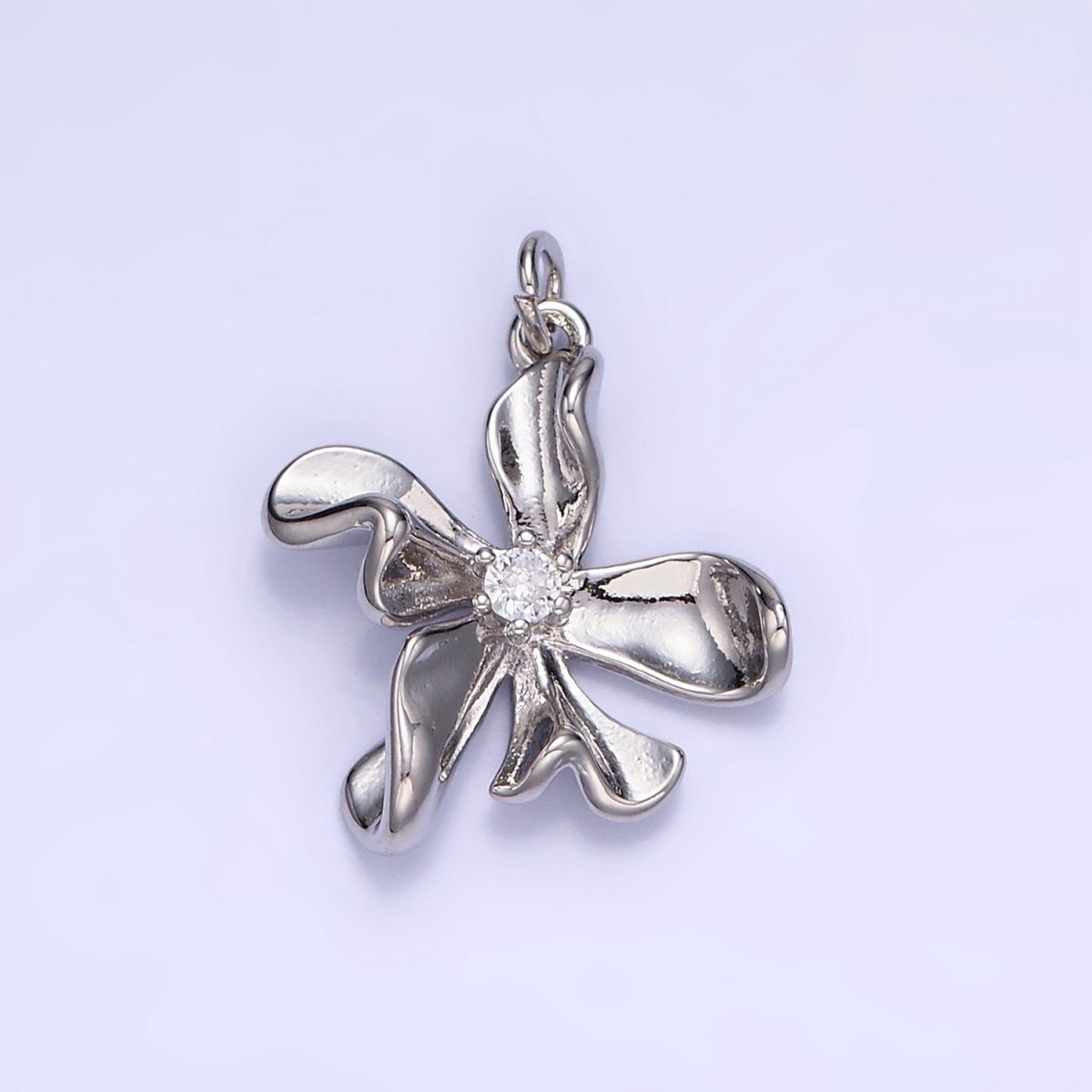 14K Gold Filled CZ Foil Flower Nature Charm in Gold & Silver | W664