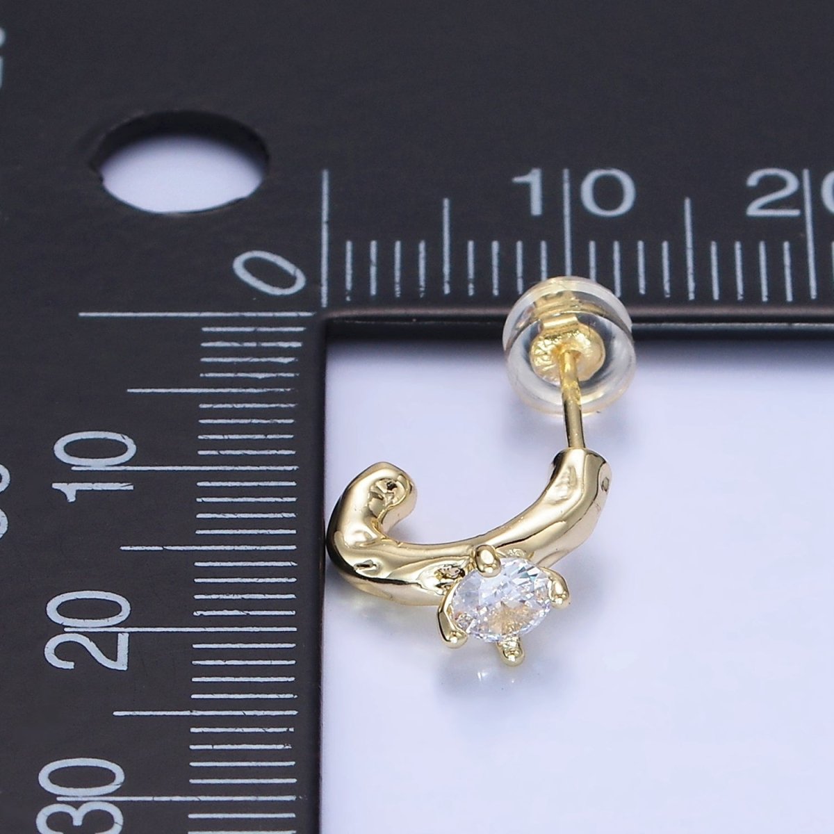 14K Gold Filled CZ Hammered C-Shaped Hoop Earrings | P485