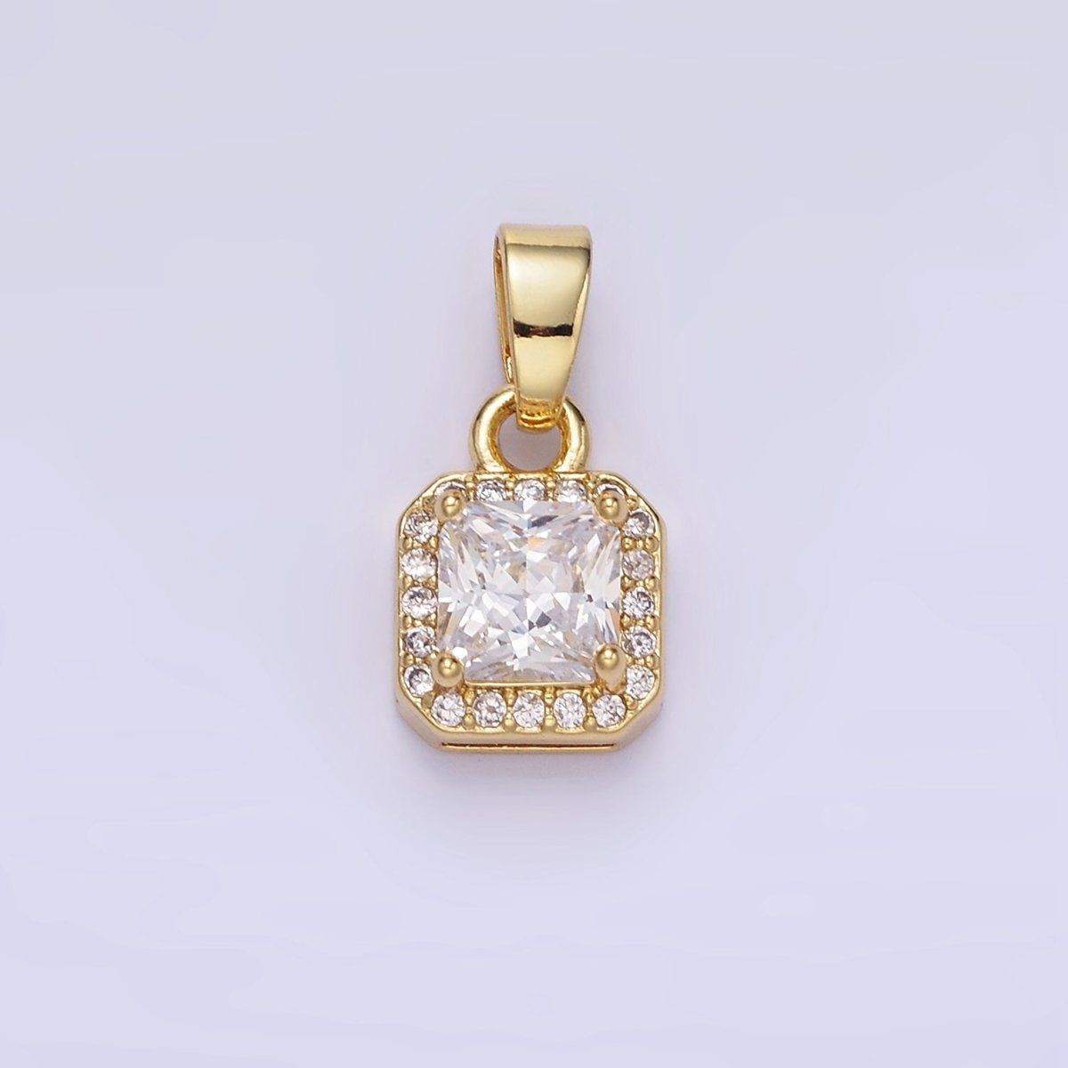 14K Gold Filled CZ Micro Paved Edged Square Pendant in Gold & Silver | AA1270 - AA1280